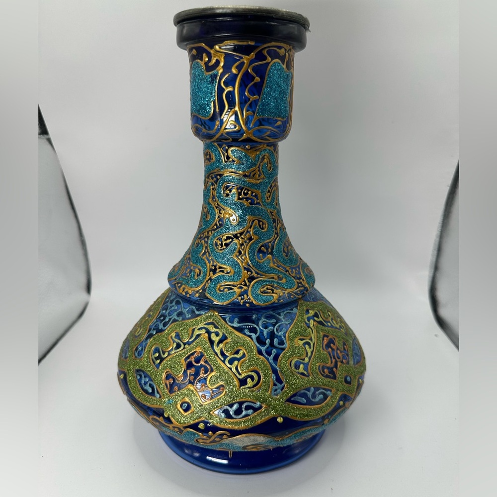 Enamelled Hookah Glass Vase. HandPainted.